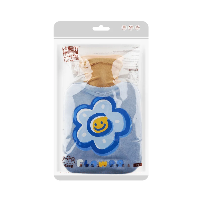 [Self-operated] China Leshangxing thickened plush water-filled hot water bag, blue 500ml, water-filled hand warmer, stomach warmer, uterine dysmenorrhea, a must-have physiological pain relief artifact for girls with long-lasting heat preservation and high cost performance