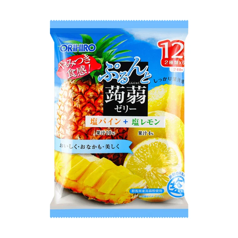 [Self-operated] Japanese ORIHIRO low-calorie konjac juice jelly 12 pieces, ready to eat, sea salt pineapple flavor + sea salt lemon flavor