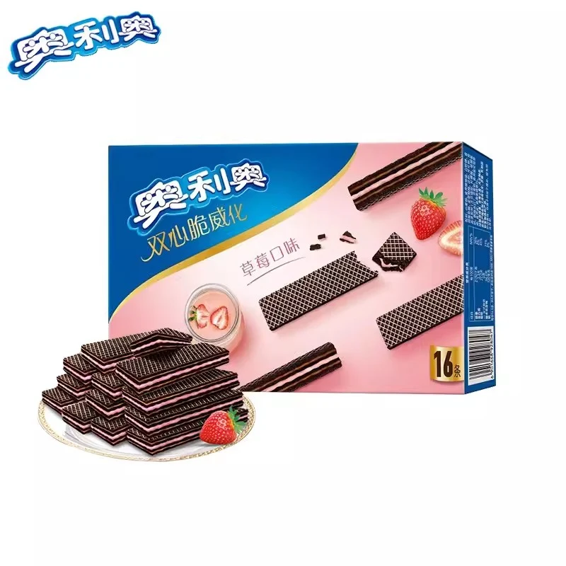 [Self-operated] Chinese Oreo Double Heart Crispy Wafer Biscuits Strawberry Flavor 192g Wafer Sandwich Biscuits Snacks