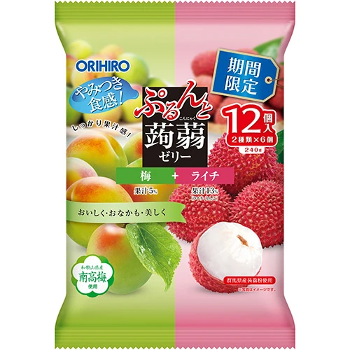[Self-operated] Japanese ORIHIRO low-calorie konjac juice jelly 12 pieces, ready to eat, Nangao plum + lychee double flavor, limited edition