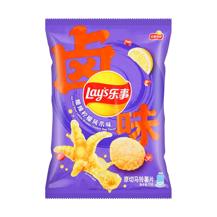 [Self-operated] China Pepsi LAY'S Braised Potato Chips Spicy Lemon Chicken Feet Flavor 70g/bag
