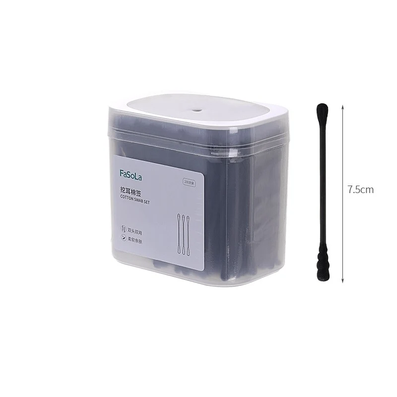 [Self-operated] Chinese FaSoLa double-ended ear-picking cotton swabs, 200 pieces, black cotton swabs, disposable multi-purpose ear-picking cotton swabs