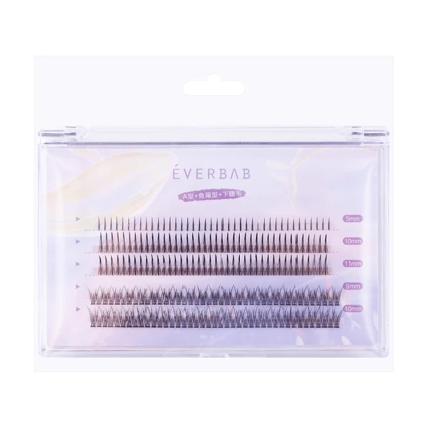 [Self-operated] Chinese EVERBAB Single Cluster False Eyelashes Mixed Pack of Upper and Lower Eyelashes 80 A Type + 80 Fishtail Type + 40 Lower Eyelashes Natural and easy to use thick single false eyelashes