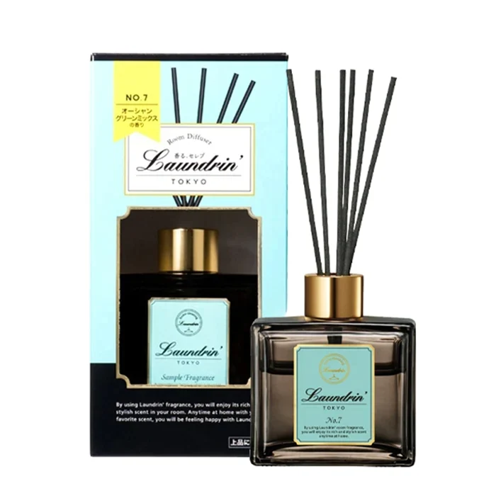 [Self-operated] Japanese LAUNDRIN indoor rattan diffuser 80ml #NO.7 marine green plant fragrance fireless aromatherapy indoor diffuser air freshener aromatherapy fragrance stick