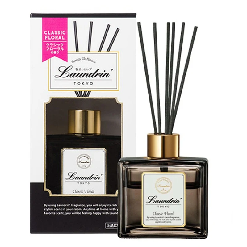 [Self-operated] Japanese LAUNDRIN indoor rattan diffuser 80ml classic floral fragrance fireless aromatherapy indoor diffuser air freshener aromatherapy fragrance stick