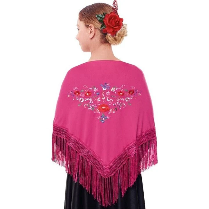Schultertuch fuchsia, bestickt, für Kinder