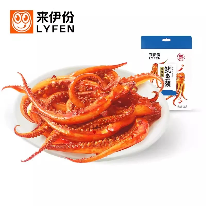 [Self-operated] China LYFEN Laiyifen Squid Tentacles Spicy 68g Casual ready-to-eat squid seafood specialty hand-shredded snacks