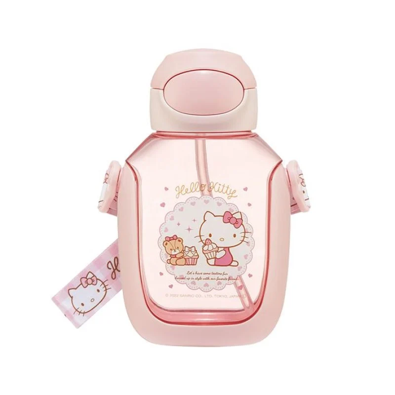 [Self-operated] Japan's Sanrio HelloKitty Straw Kettle 530ml High Temperature Resistant Push-Push Children's Portable Kettle