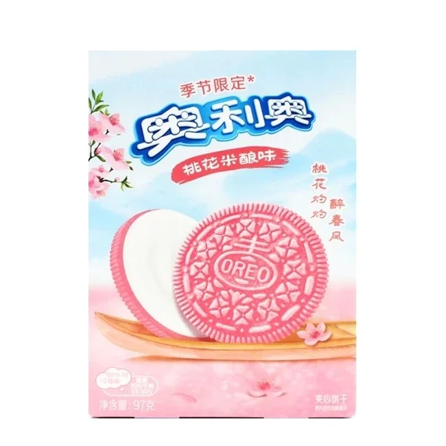 [Self-operated] Chinese Oreo Seasonal Limited Sandwich Cookies Peach Blossom Rice Flavor 97g Breakfast Food Snacks Casual Office Snacks