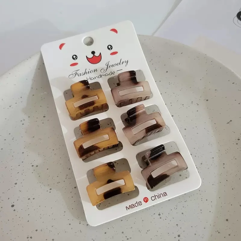 [Self-operated] China Acrylic Small Clip 4# Rectangular Amber 3cm 6 pcs Hairpin Hair Accessories Reduced Version Crab Hairpin Headgear