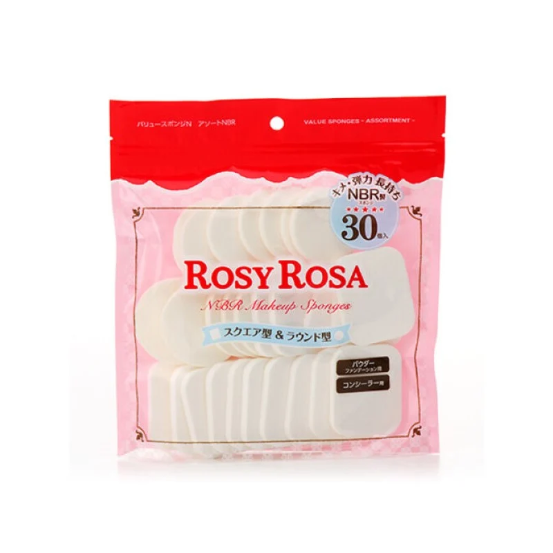 [Self-operated] Japan ROSY ROSA chiffon touch sponge puff, rectangular + round, 30 pieces, wet and dry use