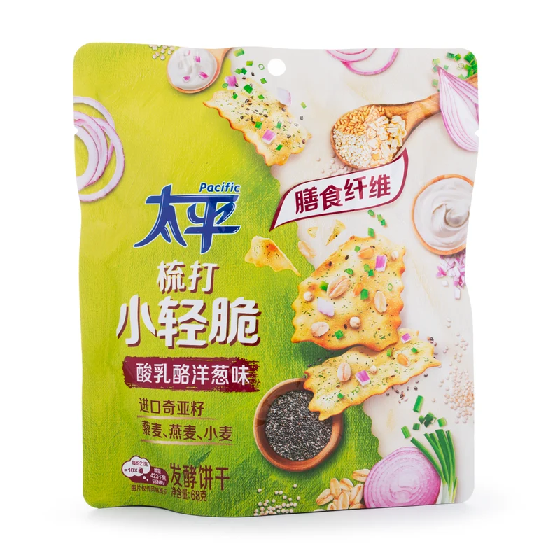 [Self-operated] China PACIFIC Taiping Small Crisp Soda Biscuits Yogurt Cheese Onion Flavor 68g Salty Salted Office Snacks