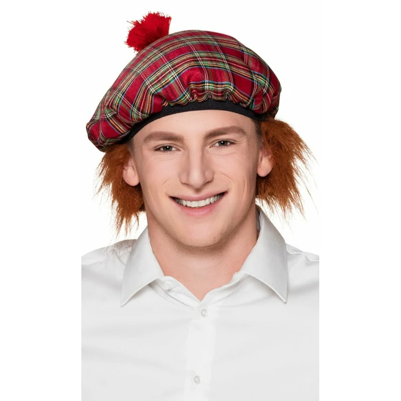Schottische Mütze rot mit Haar
