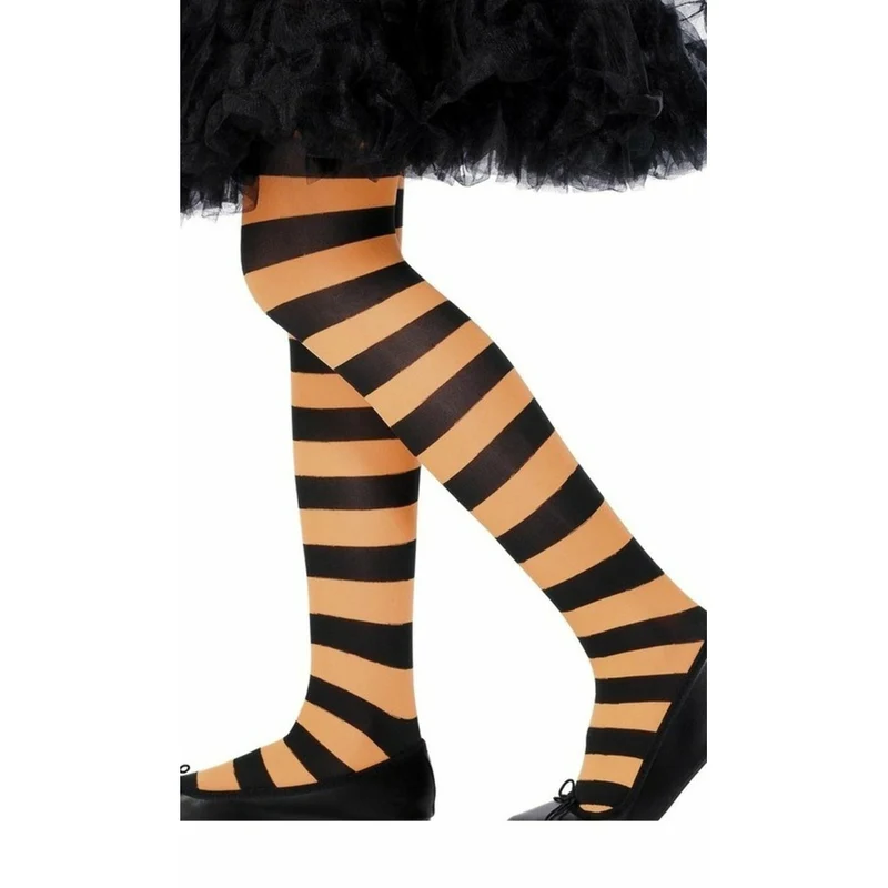 Strumpfhose Streifen schwarz und orange Deluxe für Kinder