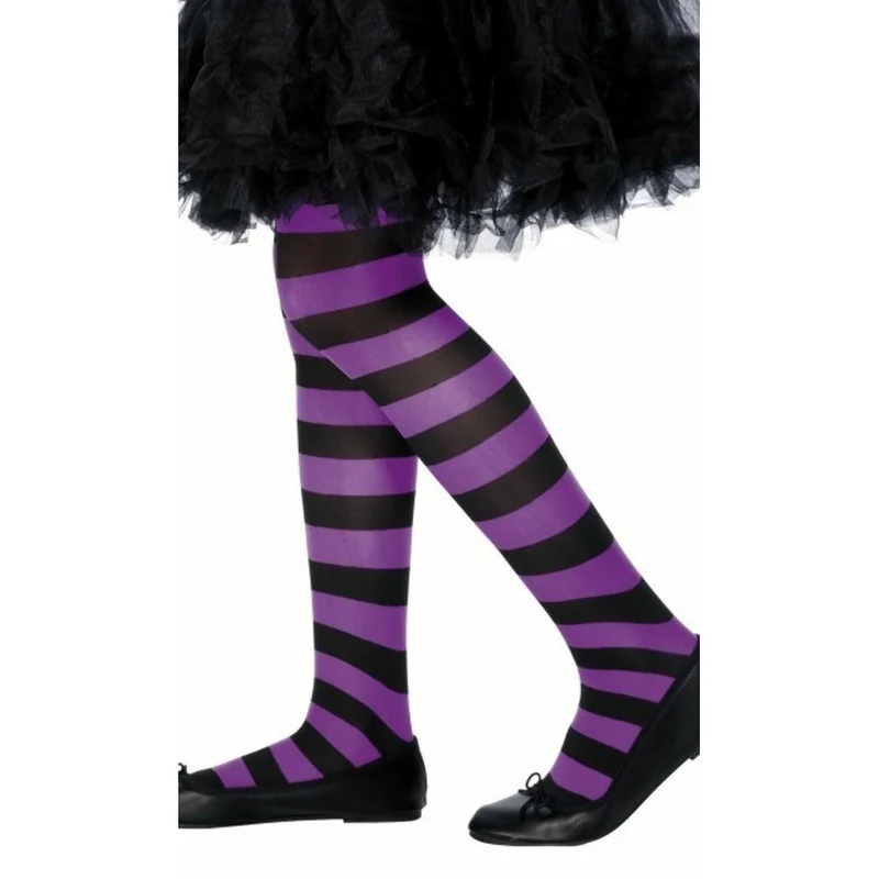 Strumpfhose Streifen schwarz und lila Deluxe für Kinder