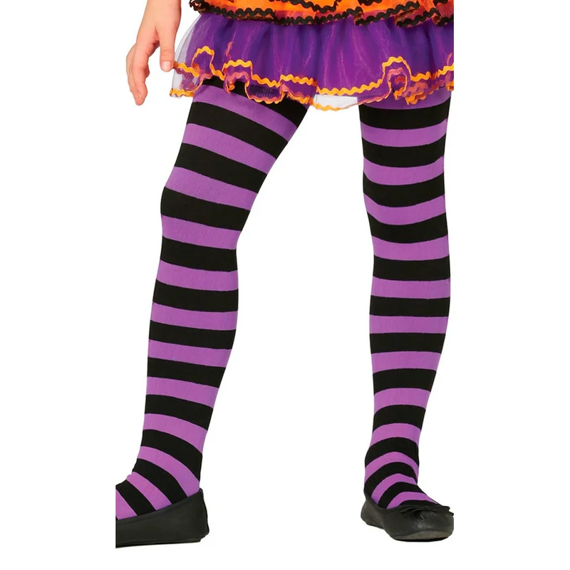 Strumpfhose schwarz lila gestreift Eco für Kinder