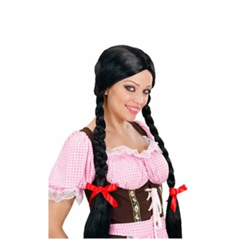 Perücke mit langen, schwarzen Zöpfen