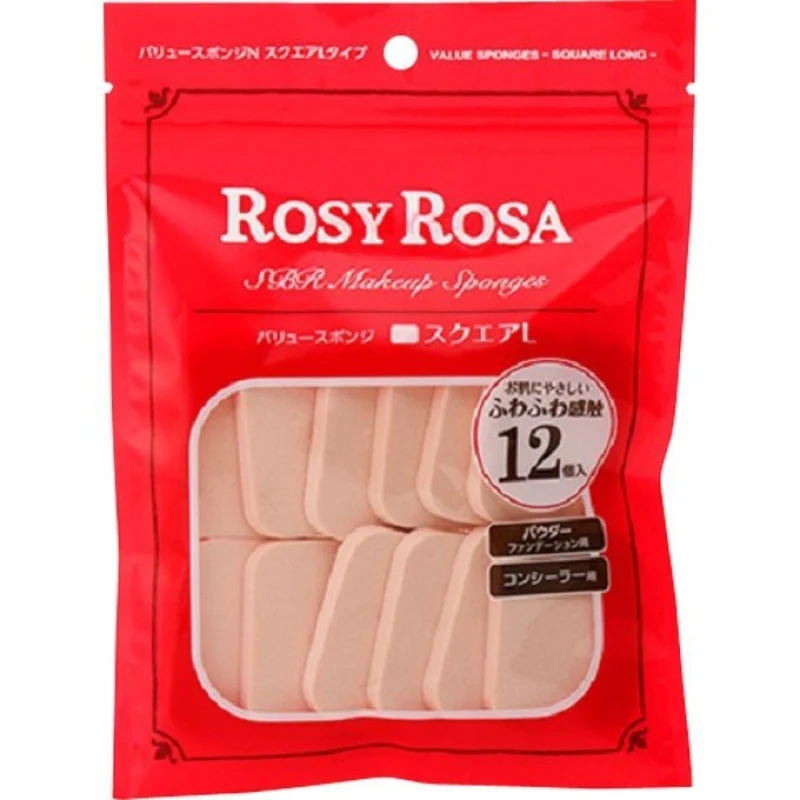 [Self-operated] Japan ROSY ROSA chiffon touch sponge puff, rectangular, 12 pieces, wet and dry use