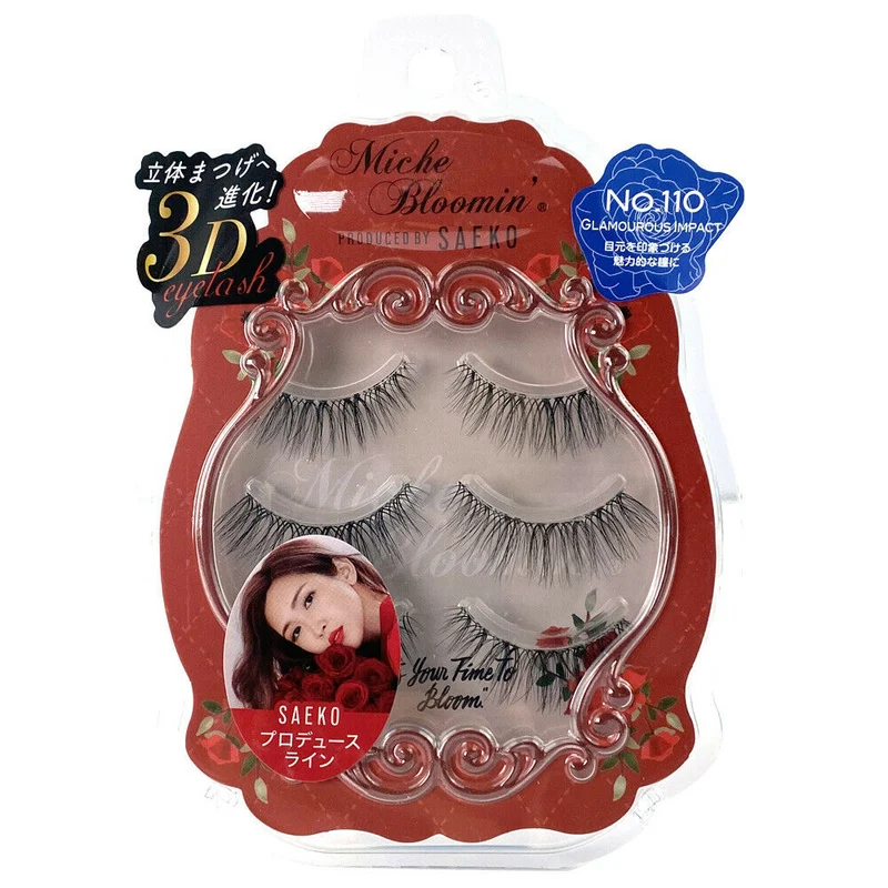 [Self-operated] Japanese Miche Bloomin Saeko 3D Upgraded False Eyelashes #110 Charm Impact 3 Pairs Reusable Natural Curly Long Simulated Eyelashes