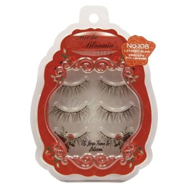 [Self-operated] Japanese Miche Bloomin Saeko 3D upgraded version of false eyelashes #108 layered gram 3 pairs reusable natural curling long artificial eyelashes