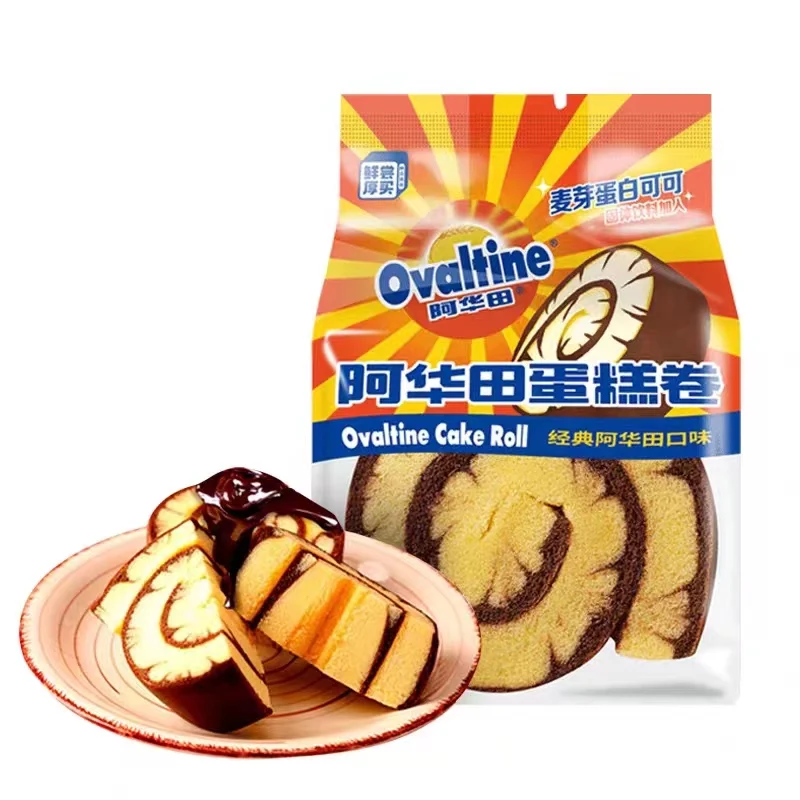 [Self-operated] China Ovaltine Flavored Cake Roll 80g Breakfast Bread Cake Snack Swiss Roll Casual Snacks