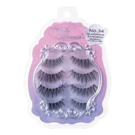 [Self-operated] Japanese Miche Bloomin Saeko 3D False Eyelashes #34 Beauty Extensions 4 Pairs Pack Reusable Naturally Curled Long Artificial Eyelashes