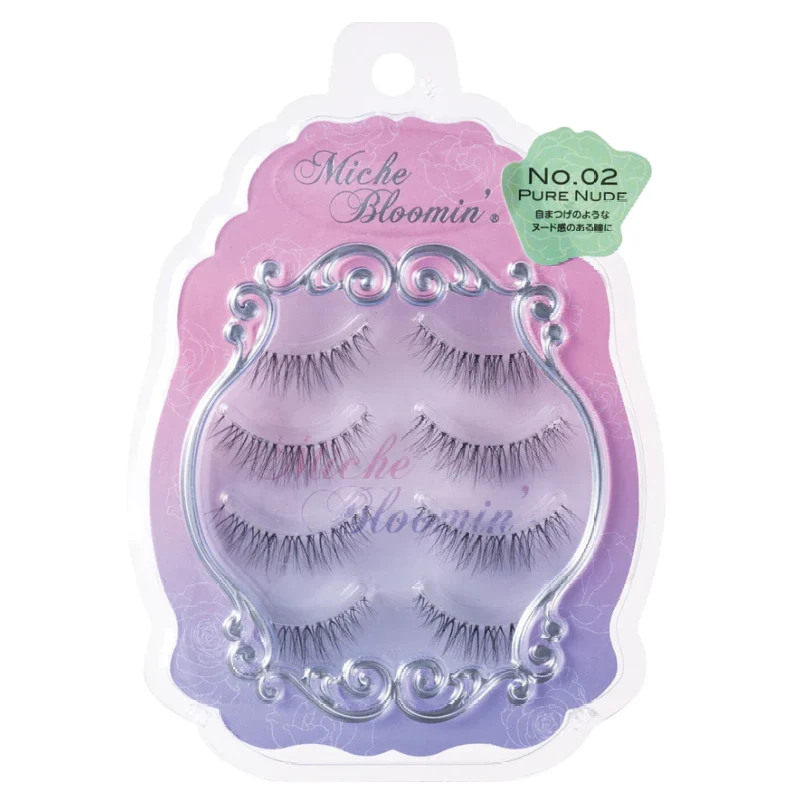 [Self-operated] Japanese Miche Bloomin Saeko 3D False Eyelashes #02 Pure Nude Color 4 Pairs Pack Reusable Natural Curly Long Simulated Eyelashes