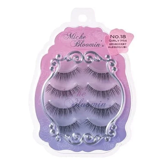 [Self-operated] Japanese Miche Bloomin Saeko 3D False Eyelashes #18 Girls Set 4 Pairs Reusable Naturally Curled Long Artificial Eyelashes