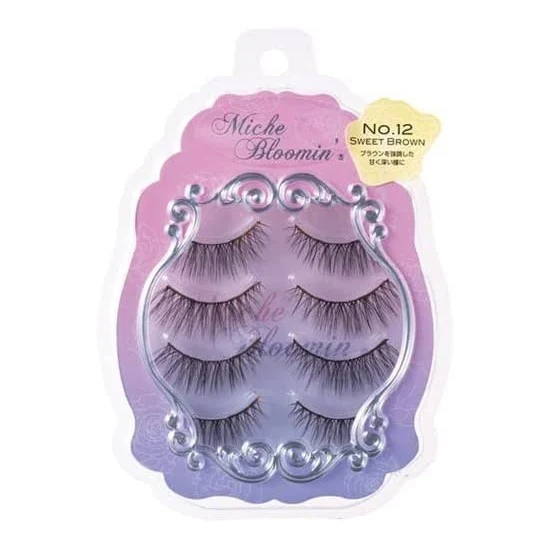 [Self-operated] Japanese Miche Bloomin Saeko 3D False Eyelashes #12 Sweet Brown 4 Pairs Reusable Naturally Curled Long Simulated Eyelashes
