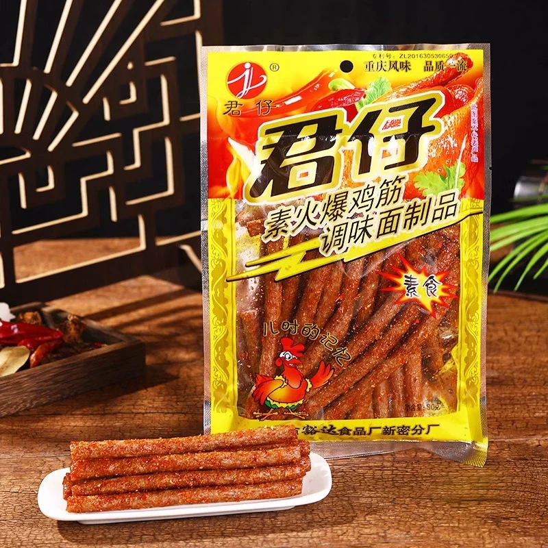 [Self-operated] China Junzai Vegetarian Hot Chicken Tendon 80g Spicy Sticks Casual Dried Tofu Food Spicy Sticks Dried Tofu Snacks