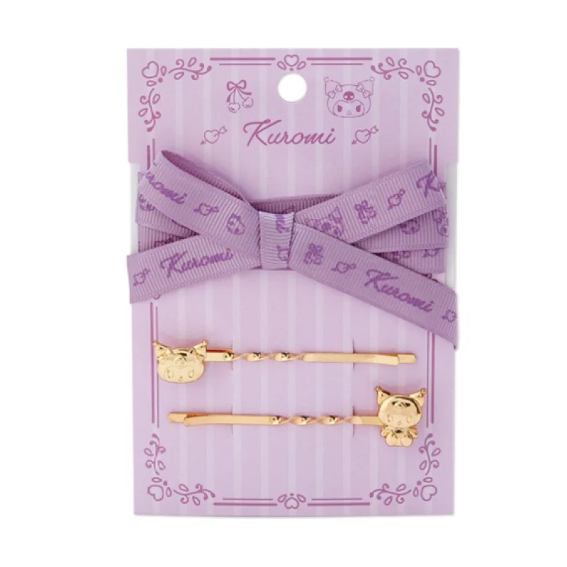 [Self-operated] Japan's Sanrio Ribbon Hair Rope Hair Clip Set, Kuromi, Western Style Cute Back Side Hair Clips, Hair Clips, Ribbon Hair Rope Hair Accessories