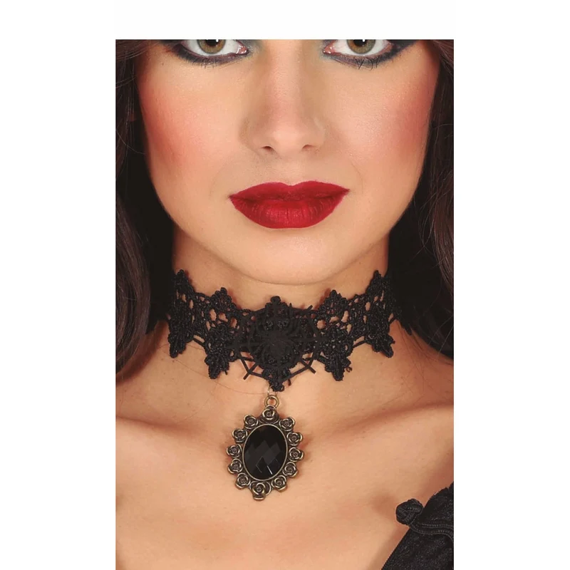 Gothic-Halsband mit Stein Schwarz
