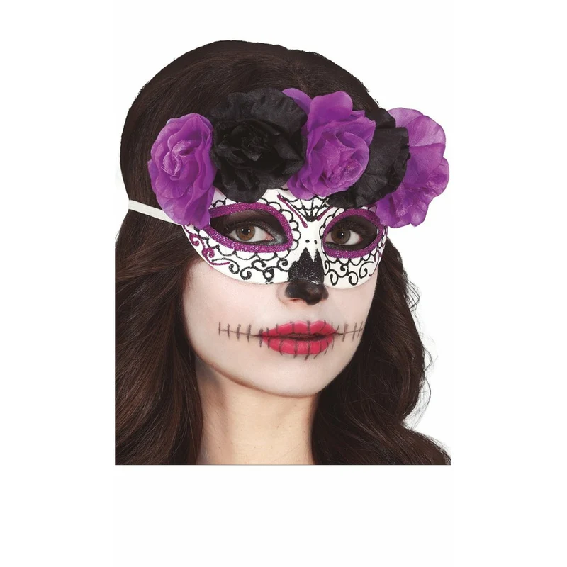 Catrina-Augen Maske mit lila und schwarze Blumen