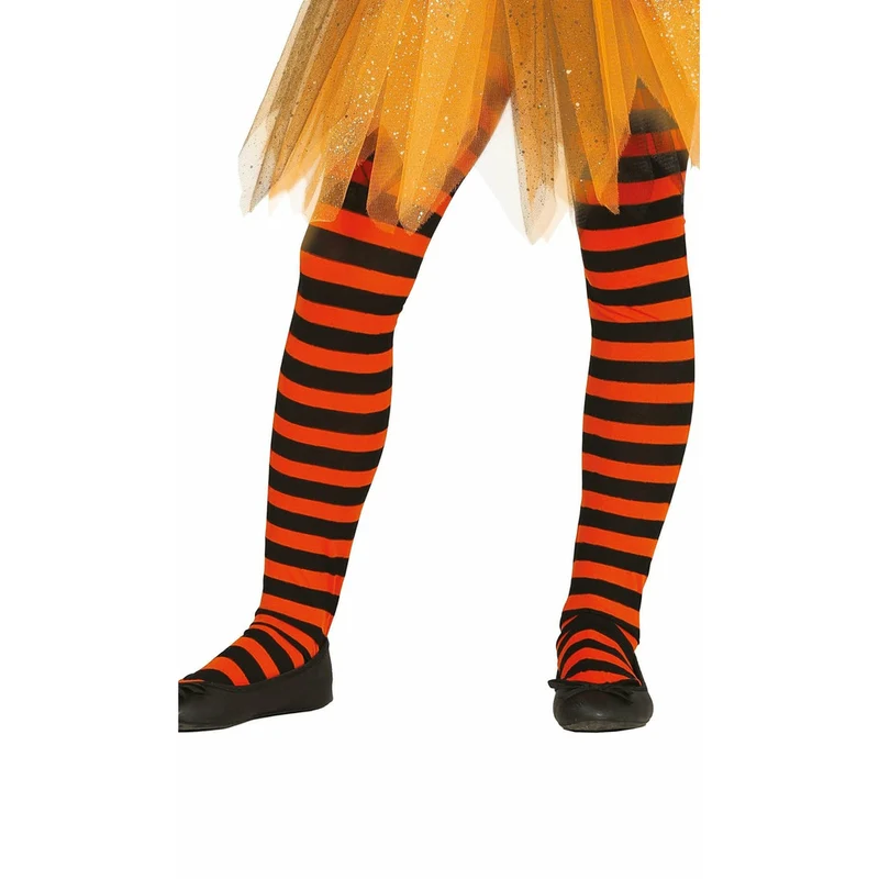 Strumpfhose Basic gestreift orange-schwarz für Kinder