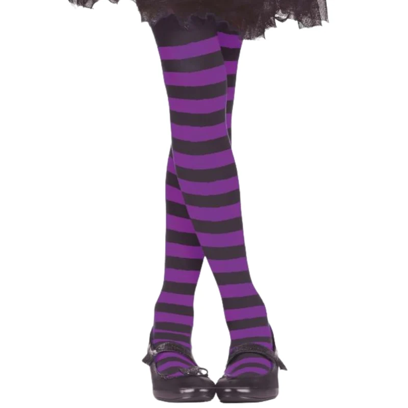Strumpfhose Basic gestreift schwarz-violett für Kinder