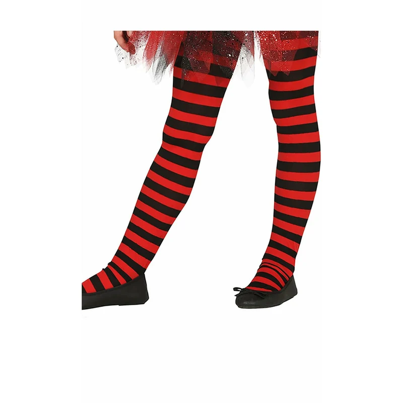 Strumpfhose Basic gestreift rot-schwarz für Kinder