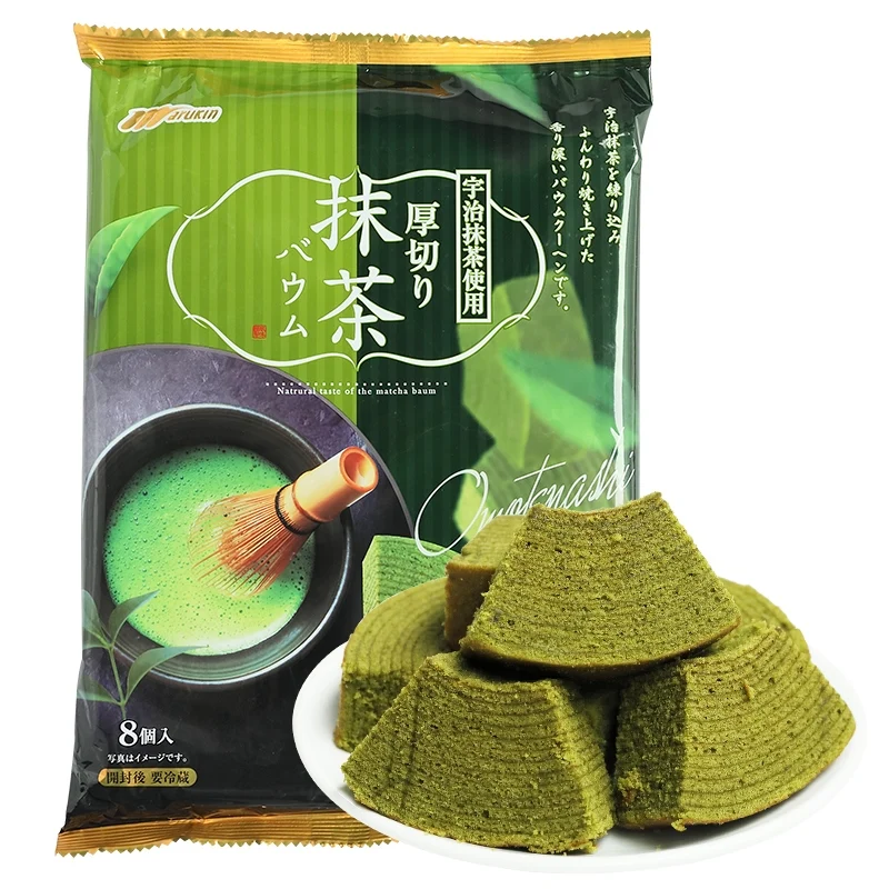 [Self-operated] Japanese MARUKIN Thick-cut Hokkaido Matcha Cake, Matcha Flavor, 8 pieces Pack of Baumkuchen individually wrapped snacks Afternoon Tea