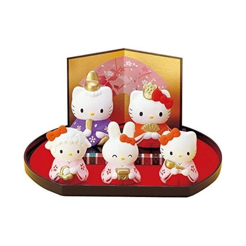 [Self-operated] Japanese Sanrio Seto Ware Kitty Cat Japanese style cute pottery ornaments 5-piece gift ornaments set