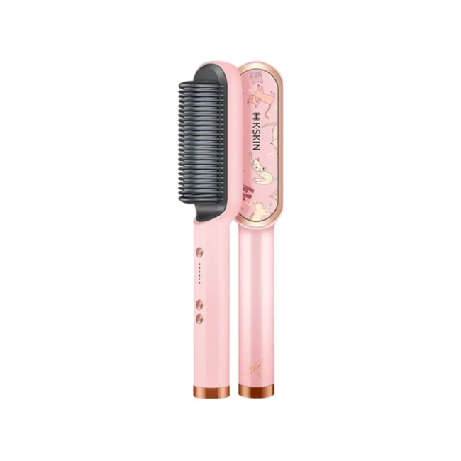 [Self-operated] China K·SKIN Golden Rice Negative Ion Anti-perm Straightening Comb Home Straight Clamp Curling Iron Meowran Heartbeat Electric Comb Limited Edition Cat Model