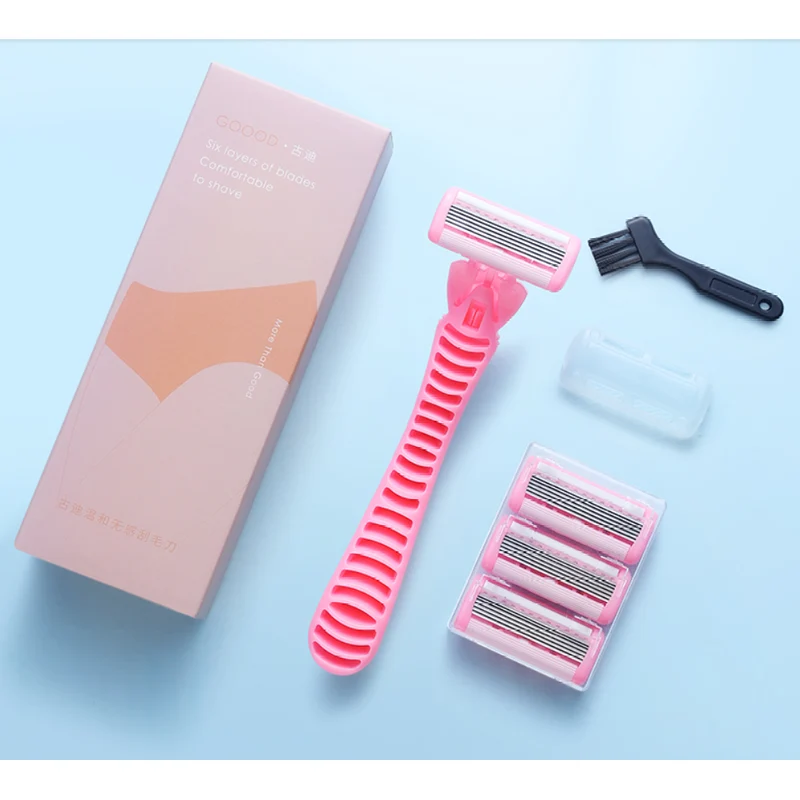[Self-operated] Chinese Goood women's special shaver, cherry blossom powder, including one blade holder + four blade heads, underarm hair removal, private shaving instrument, leg hair artifact