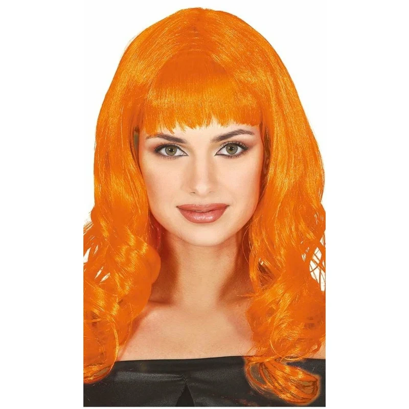 Lange Perücke mit Pony orange
