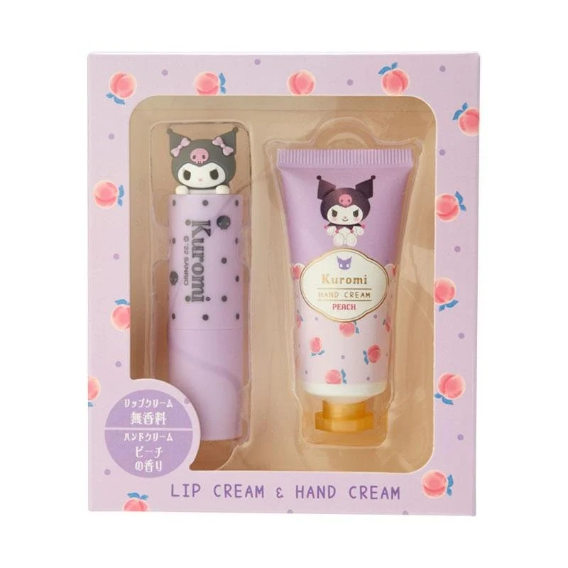 [Self-operated] Japanese Sanrio lip balm + hand cream set, Kuromi Peach Fragrance Portable and Practical Set