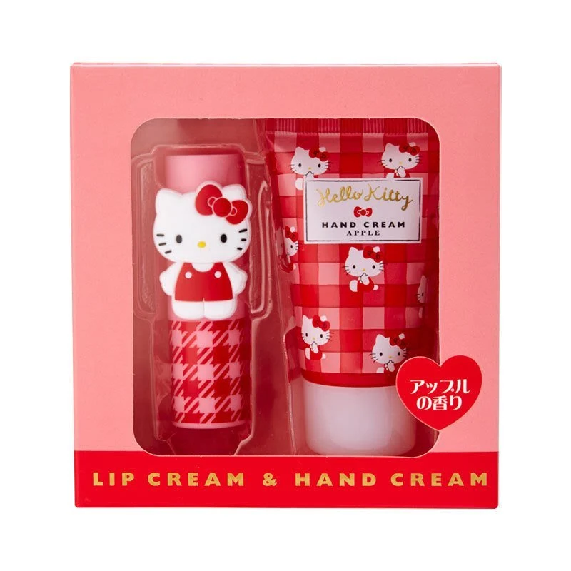 [Self-operated] Japanese Sanrio Lipstick + Hand Cream Set Kitty Cat Apple Fragrance Portable and Practical Set