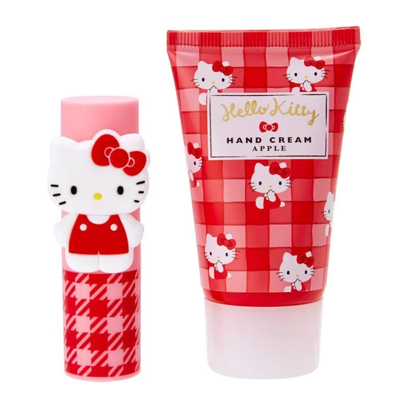 [Self-operated] Japanese Sanrio Lipstick + Hand Cream Set Kitty Cat Apple Fragrance Portable and Practical Set