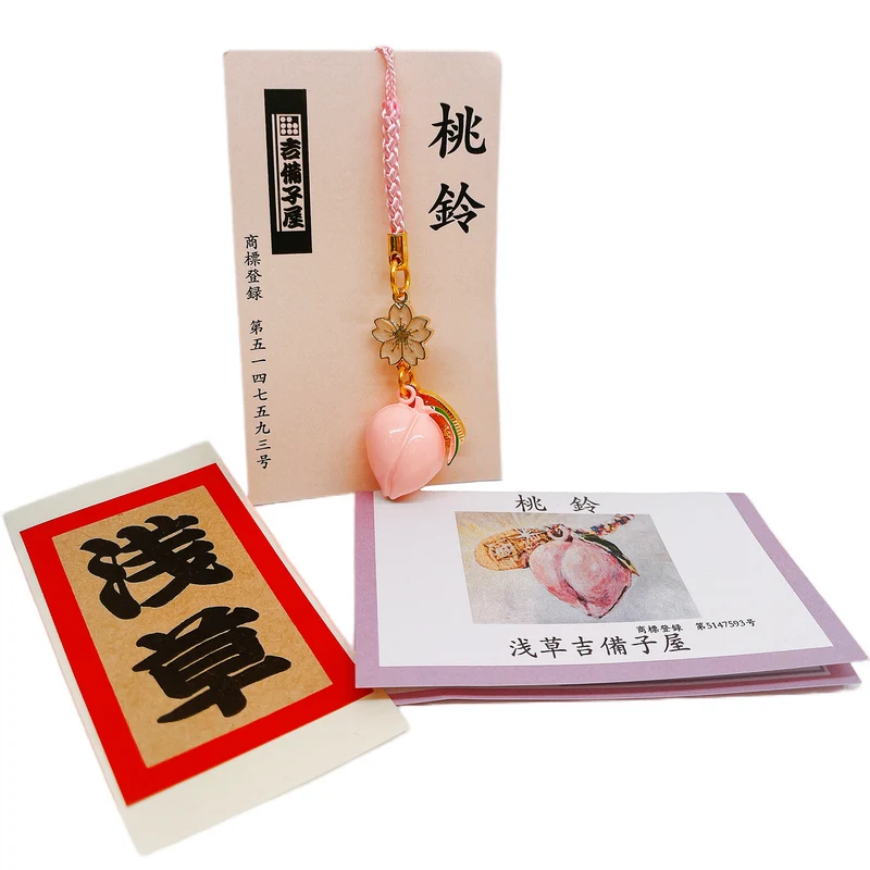 [Self-operated] Sensoji Temple Imperial Guard in Japan, pink peach bell, cherry blossom pendant without diamond stamens, handmade peach bell by an old lady