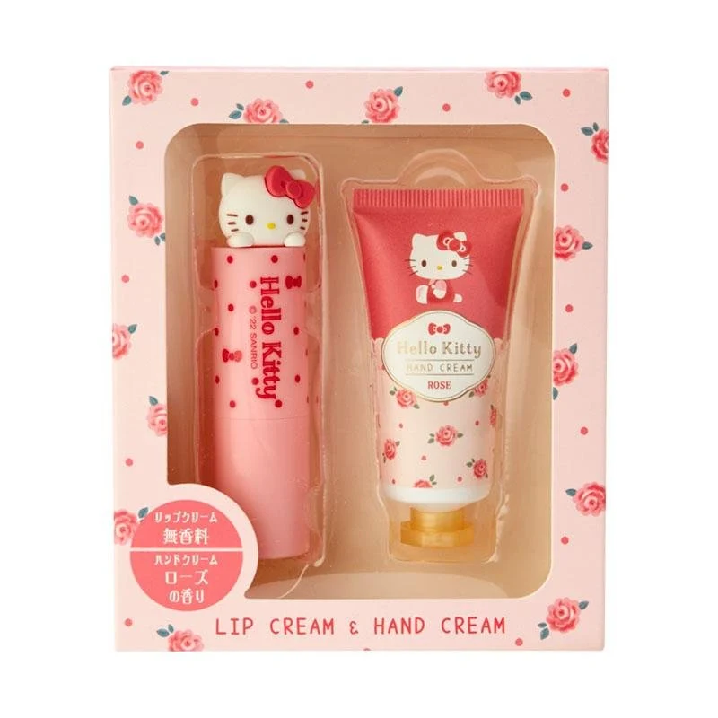 [Self-operated] Japanese Sanrio lip balm + hand cream set Kitty cat rose scent portable practical set