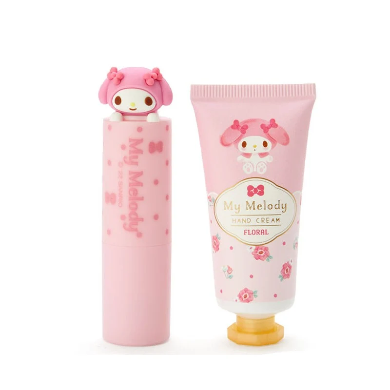 [Self-operated] Japan's Sanrio lip balm + hand cream set Melody floral portable practical set