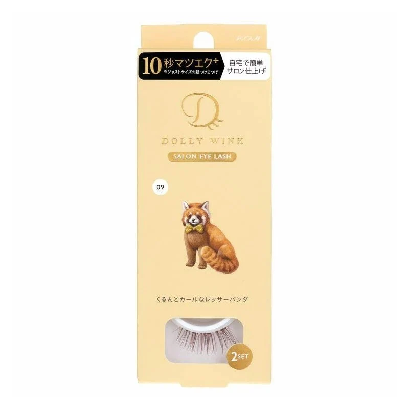 [Self-operated] Japanese KOJI Dolly Wink animal theme false eyelashes 2 pairs #09 arc curled red panda black full natural artificial brown and black eye tail false eyelashes