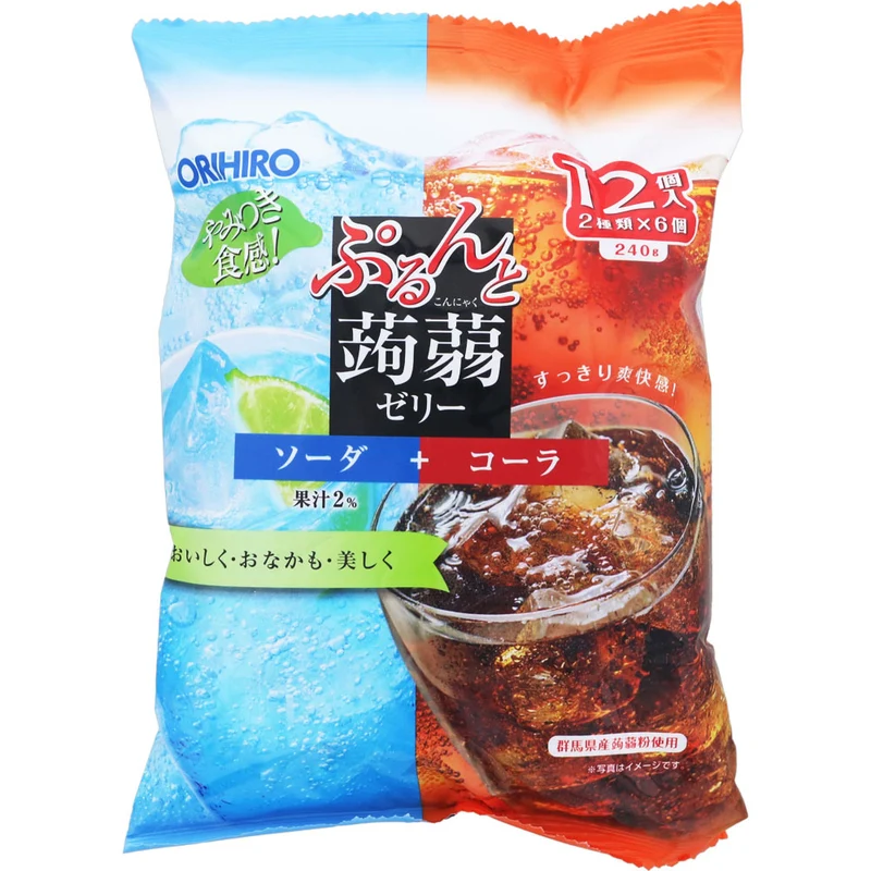 [Self-operated] Japan ORIHIRO low-calorie konjac juice jelly 12 pieces, ready to eat, refreshing soda + cola double flavor