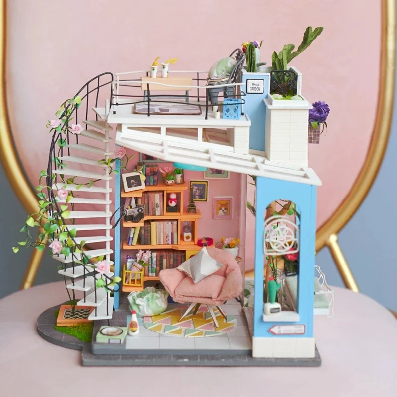 [Self-operated] China Robotime Rolife Ruolai Art House Dora's Macaron Rooftop Single Pack DIY Handmade 3D Assembled Model Three-dimensional Puzzle Wooden Ornament Holiday Gift